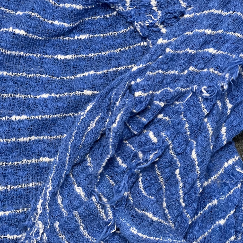 We The Free Blue White Striped Distressed Knit Open Shoulder Pullover Top M - Picture 4 of 5